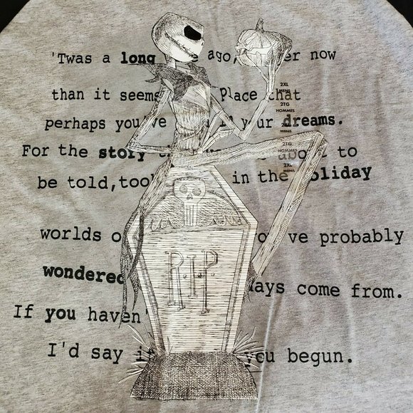 Nightmare Before Christmas Jack Skellington Baseball Style T Shirt Mens 2XL New - Picture 2 of 12